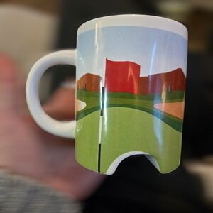 Kikkerland Golf Course Hole Novelty Coffee Mug Funny Green Red Flag Ceramic Gift